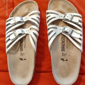 Birkenstocks white leather ladies size 6